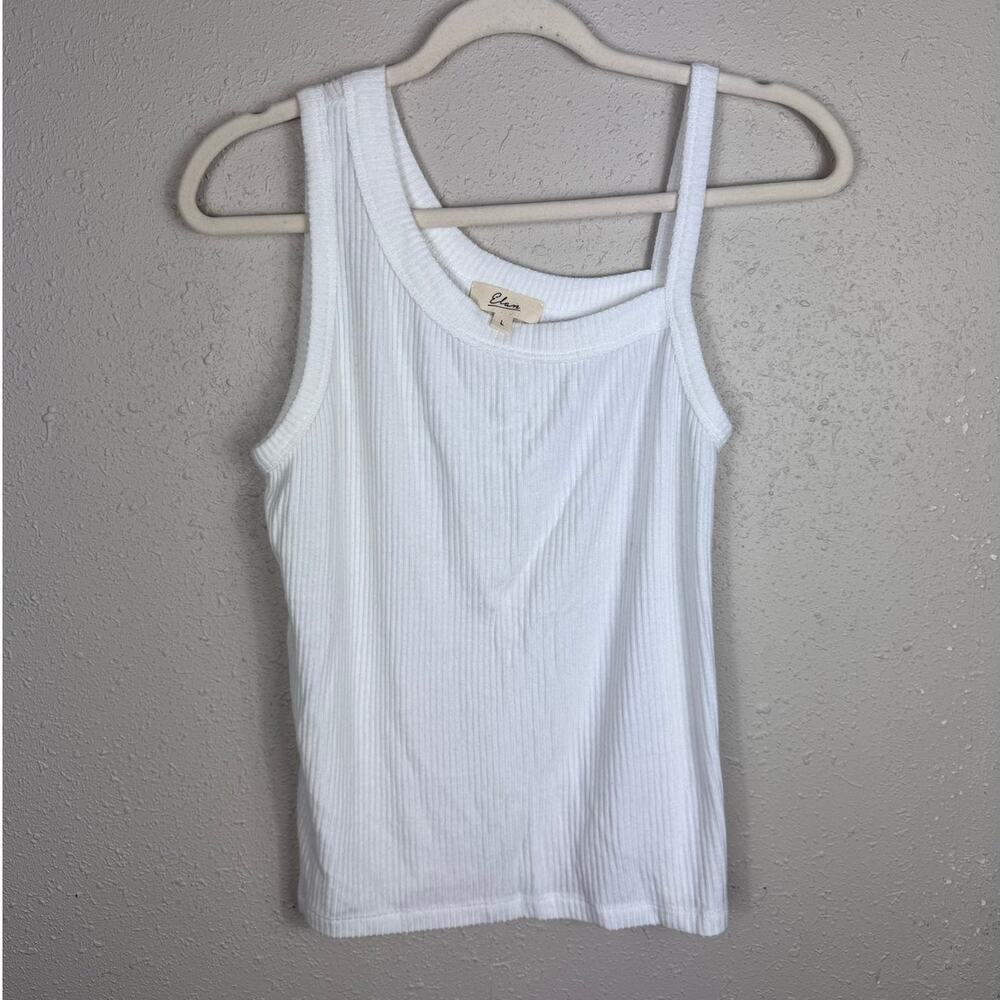 Elan white ribbed tank top Womens Size Large